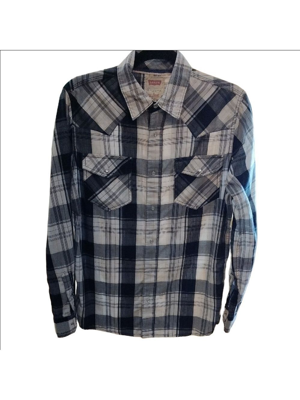 Levi's Blue and White Plaid Casual Button Down Shirt - Picture 2 of 6